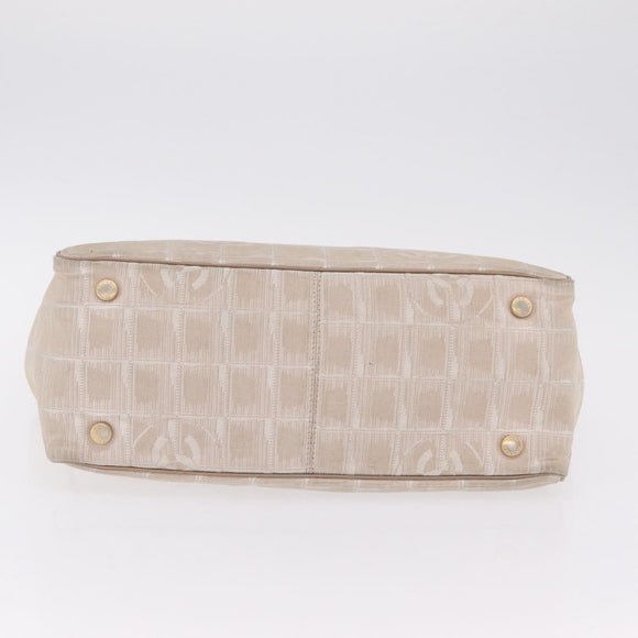 CHANEL New Travel Line Tote Bag Canvas Beige Gold CC Auth 210686A