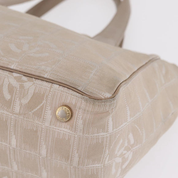 CHANEL New Travel Line Tote Bag Canvas Beige Gold CC Auth 210686A