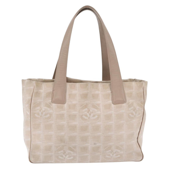 CHANEL New Travel Line Tote Bag Canvas Beige Gold CC Auth 210686A