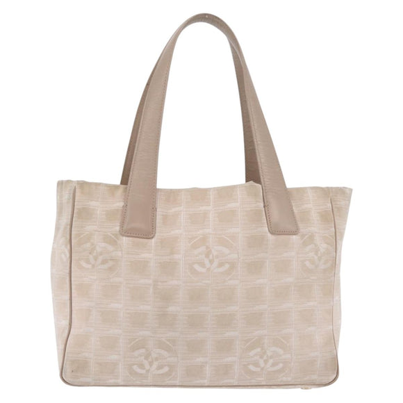 CHANEL New Travel Line Tote Bag Canvas Beige Gold CC Auth 210686A