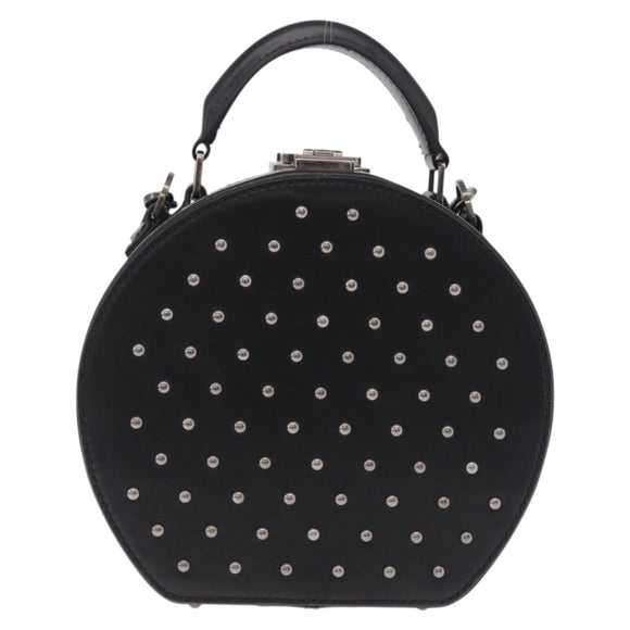 Saint Laurent Mika Box Hand Bag Leather 2way Black Silver Auth 210692V