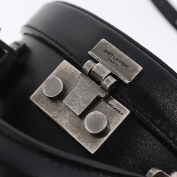 Saint Laurent Mika Box Hand Bag Leather 2way Black Silver Auth 210692V