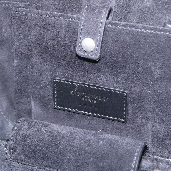 Saint Laurent Mika Box Hand Bag Leather 2way Black Silver Auth 210692V