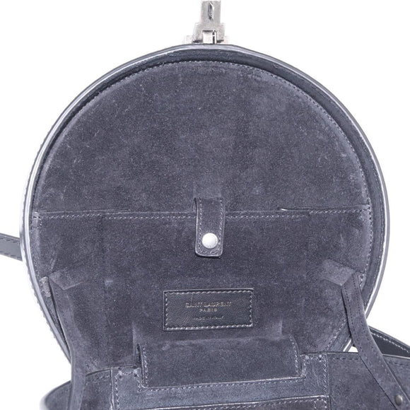 Saint Laurent Mika Box Hand Bag Leather 2way Black Silver Auth 210692V