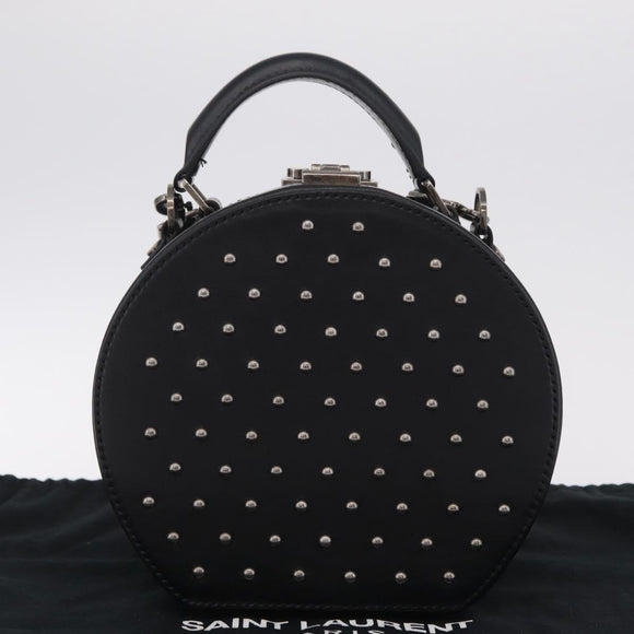Saint Laurent Mika Box Hand Bag Leather 2way Black Silver Auth 210692V