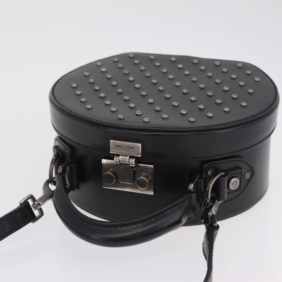 Saint Laurent Mika Box Hand Bag Leather 2way Black Silver Auth 210692V