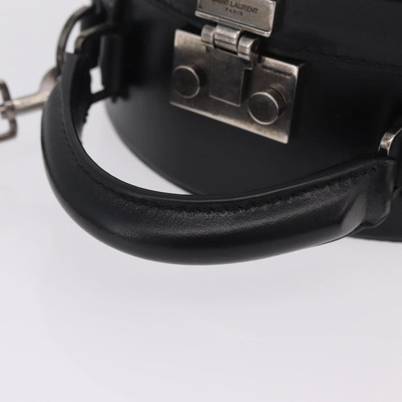 Saint Laurent Mika Box Hand Bag Leather 2way Black Silver Auth 210692V