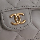 CHANEL Matelasse Chain Shoulder Pouch Lamb Skin 2way Gray Gold CC Auth 210693M-16