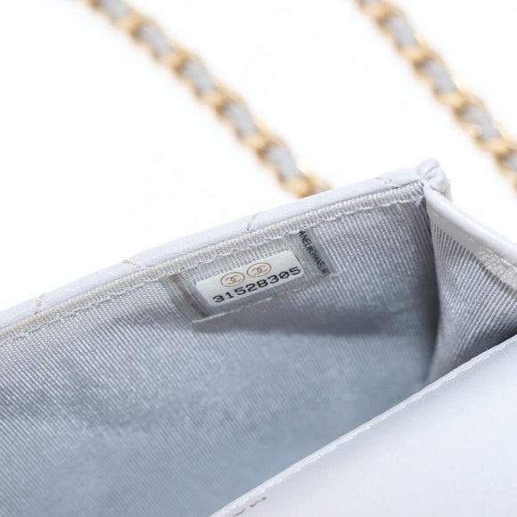 CHANEL Matelasse Chain Shoulder Pouch Lamb Skin 2way Gray Gold CC Auth 210693M