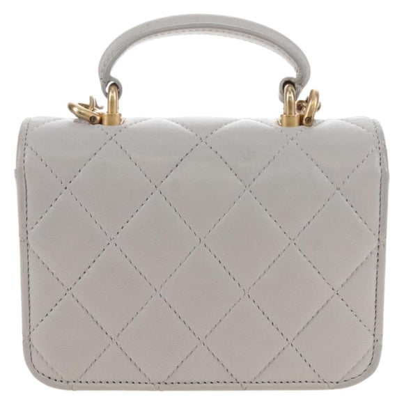 CHANEL Matelasse Chain Shoulder Pouch Lamb Skin 2way Gray Gold CC Auth 210693M