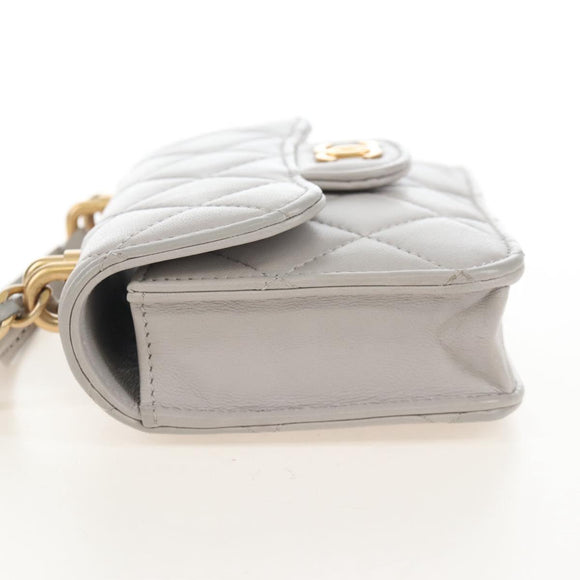 CHANEL Matelasse Chain Shoulder Pouch Lamb Skin 2way Gray Gold CC Auth 210693M