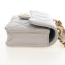 CHANEL Matelasse Chain Shoulder Pouch Lamb Skin 2way Gray Gold CC Auth 210693M-5