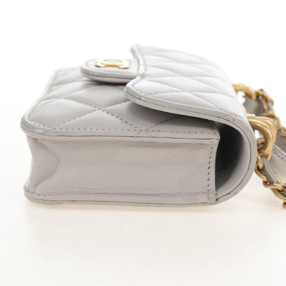 CHANEL Matelasse Chain Shoulder Pouch Lamb Skin 2way Gray Gold CC Auth 210693M