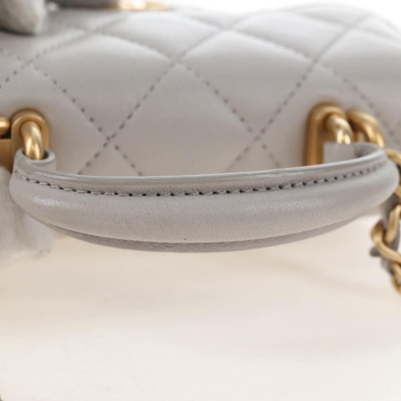 CHANEL Matelasse Chain Shoulder Pouch Lamb Skin 2way Gray Gold CC Auth 210693M