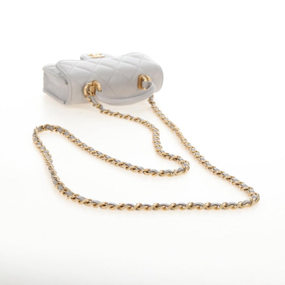 CHANEL Matelasse Chain Shoulder Pouch Lamb Skin 2way Gray Gold CC Auth 210693M