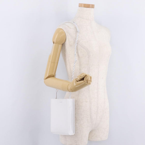 Jil Sander Shoulder Bag Leather White Silver Auth 210706A