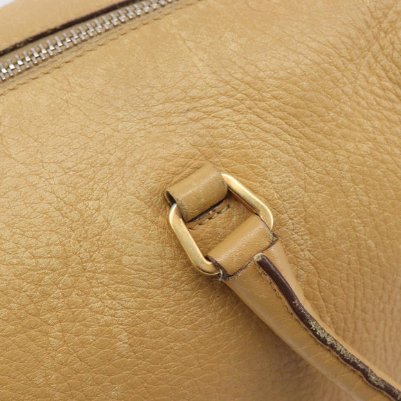 PRADA Hand Bag Leather Beige Gold Auth 210708