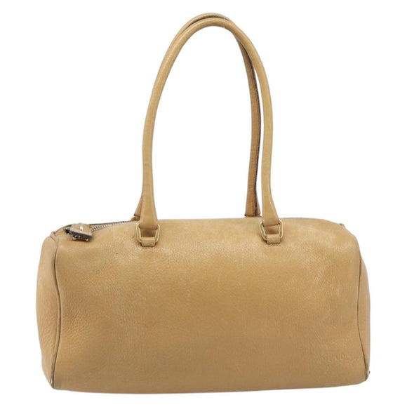 PRADA Hand Bag Leather Beige Gold Auth 210708