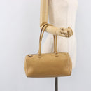 PRADA Hand Bag Leather Beige Gold Auth 210708-26