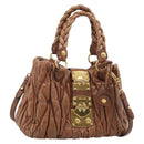 Miu Miu Matelasse Hand Bag Vitellolux 2way Brown Gold Auth 210718V-1