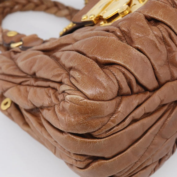 Miu Miu Matelasse Hand Bag Vitellolux 2way Brown Gold Auth 210718V