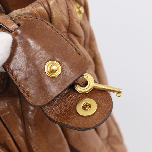 Miu Miu Matelasse Hand Bag Vitellolux 2way Brown Gold Auth 210718V