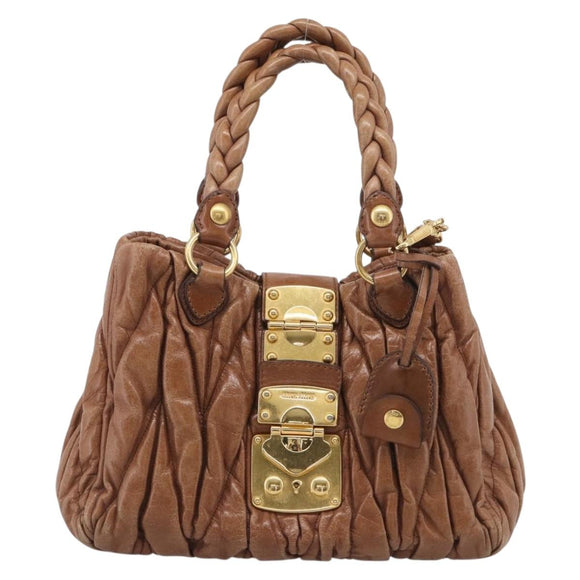 Miu Miu Matelasse Hand Bag Vitellolux 2way Brown Gold Auth 210718V