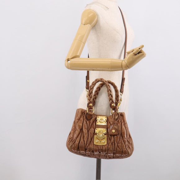 Miu Miu Matelasse Hand Bag Vitellolux 2way Brown Gold Auth 210718V