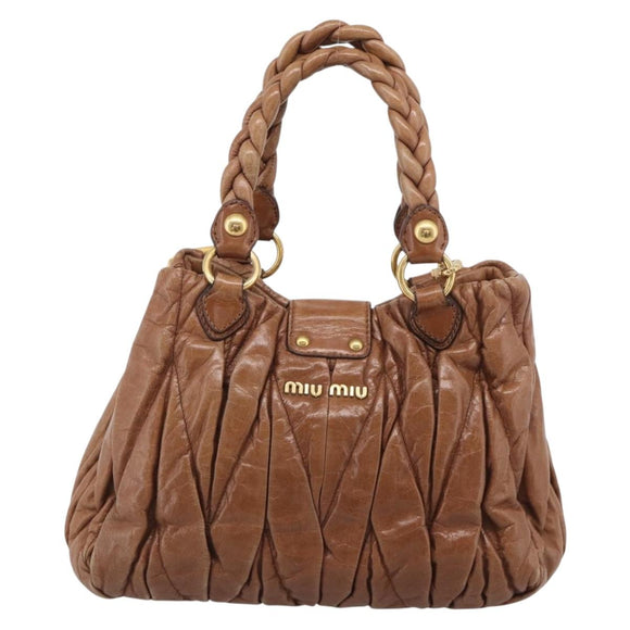 Miu Miu Matelasse Hand Bag Vitellolux 2way Brown Gold Auth 210718V