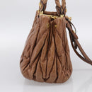 Miu Miu Matelasse Hand Bag Vitellolux 2way Brown Gold Auth 210718V-4