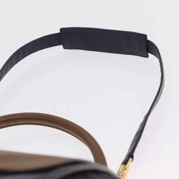 CELINE Trapeze Hand Bag Leather 2way Navy Gold Auth 210719V