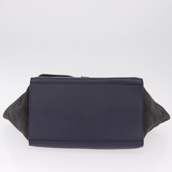 CELINE Trapeze Hand Bag Leather 2way Navy Gold Auth 210719V