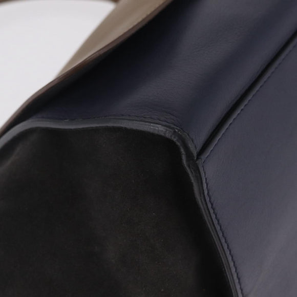 CELINE Trapeze Hand Bag Leather 2way Navy Gold Auth 210719V