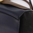 CELINE Trapeze Hand Bag Leather 2way Navy Gold Auth 210719V-13