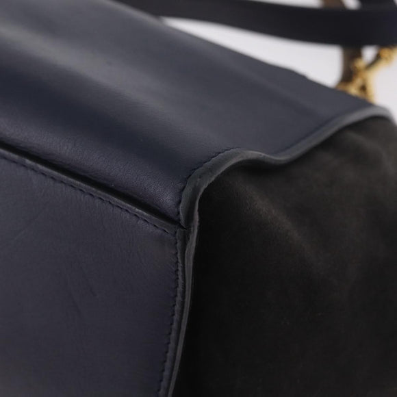 CELINE Trapeze Hand Bag Leather 2way Navy Gold Auth 210719V