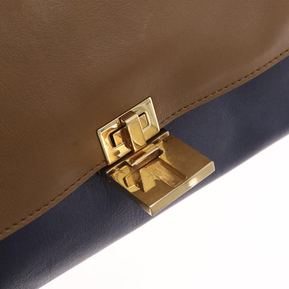 CELINE Trapeze Hand Bag Leather 2way Navy Gold Auth 210719V
