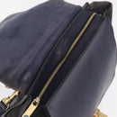 CELINE Trapeze Hand Bag Leather 2way Navy Gold Auth 210719V-21