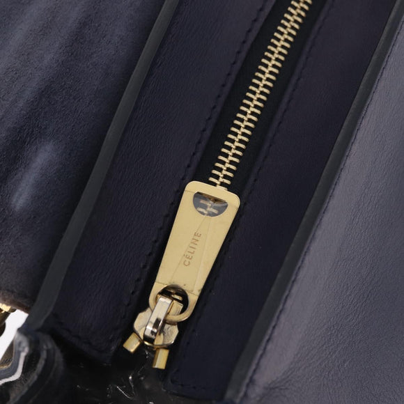 CELINE Trapeze Hand Bag Leather 2way Navy Gold Auth 210719V