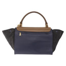 CELINE Trapeze Hand Bag Leather 2way Navy Gold Auth 210719V-3