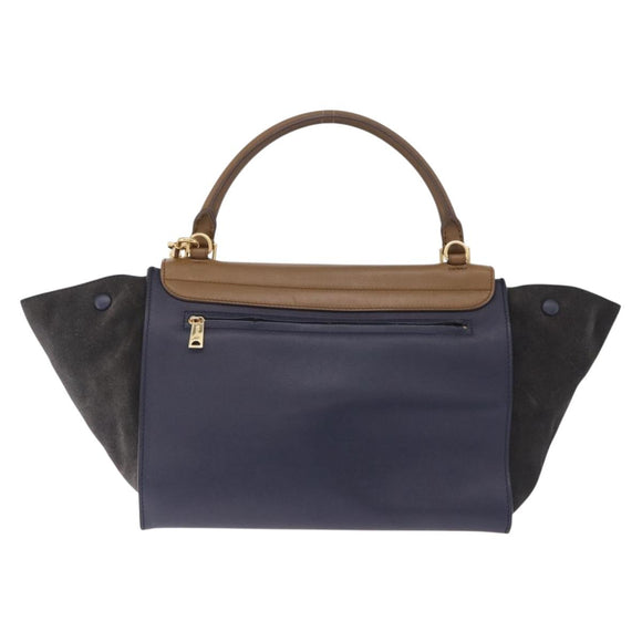 CELINE Trapeze Hand Bag Leather 2way Navy Gold Auth 210719V