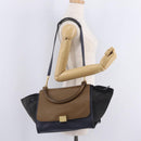 CELINE Trapeze Hand Bag Leather 2way Navy Gold Auth 210719V-31
