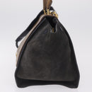 CELINE Trapeze Hand Bag Leather 2way Navy Gold Auth 210719V-4