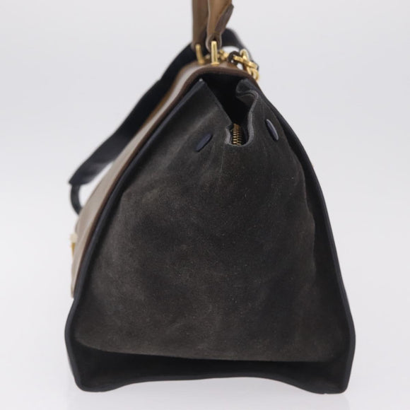 CELINE Trapeze Hand Bag Leather 2way Navy Gold Auth 210719V