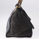CELINE Trapeze Hand Bag Leather 2way Navy Gold Auth 210719V-5