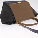 CELINE Trapeze Hand Bag Leather 2way Navy Gold Auth 210719V-6