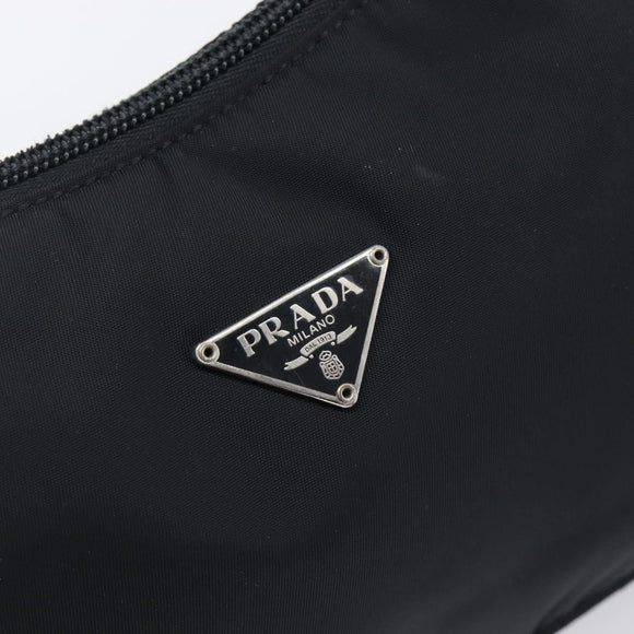 PRADA Hand Pouch Nylon Black Silver Auth 210726V