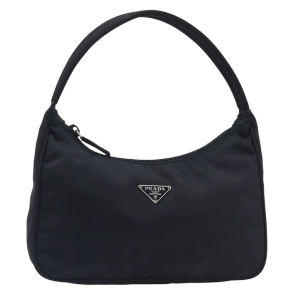 PRADA Hand Pouch Nylon Black Silver Auth 210726V