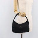 PRADA Hand Pouch Nylon Black Silver Auth 210726V-21