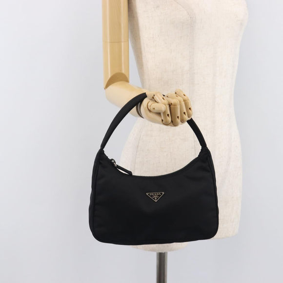 PRADA Hand Pouch Nylon Black Silver Auth 210726V