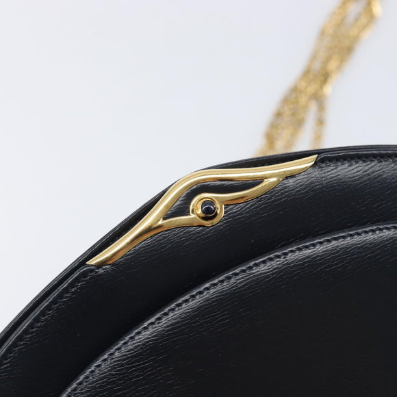 Cartier Sapphire Line Chain Shoulder Bag Leather Navy Gold Auth 210727A